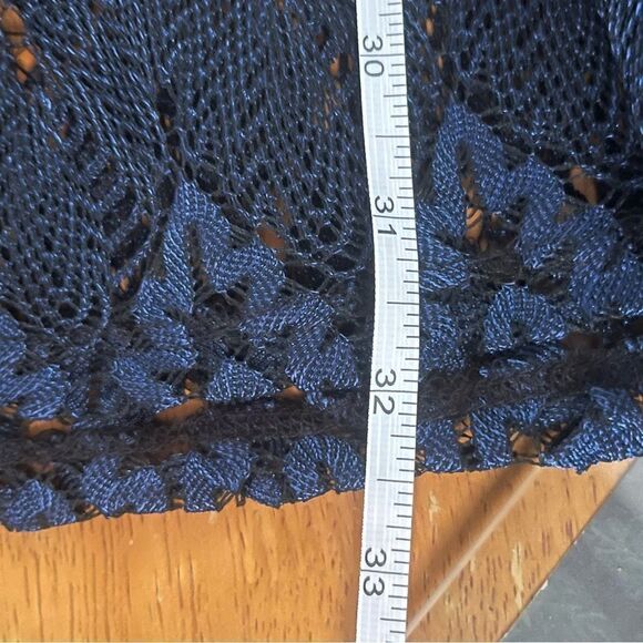 Lace Navy Blue Black Fit & Flare Mini Skater Dress SZ SM Long Sleeve Whimsy Goth - Picture 7 of 7